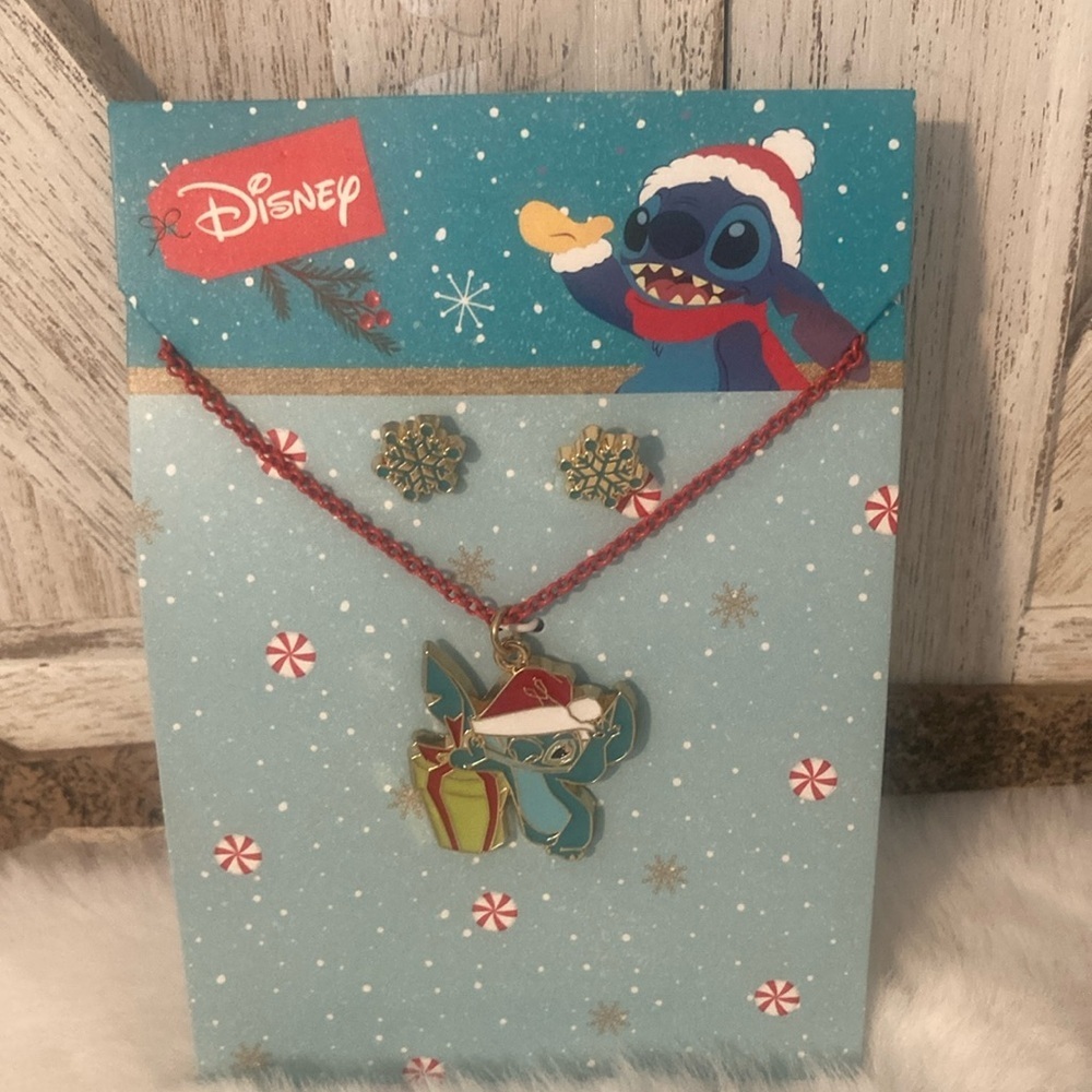 Disney Christmas Stitch Necklace and Earring Set